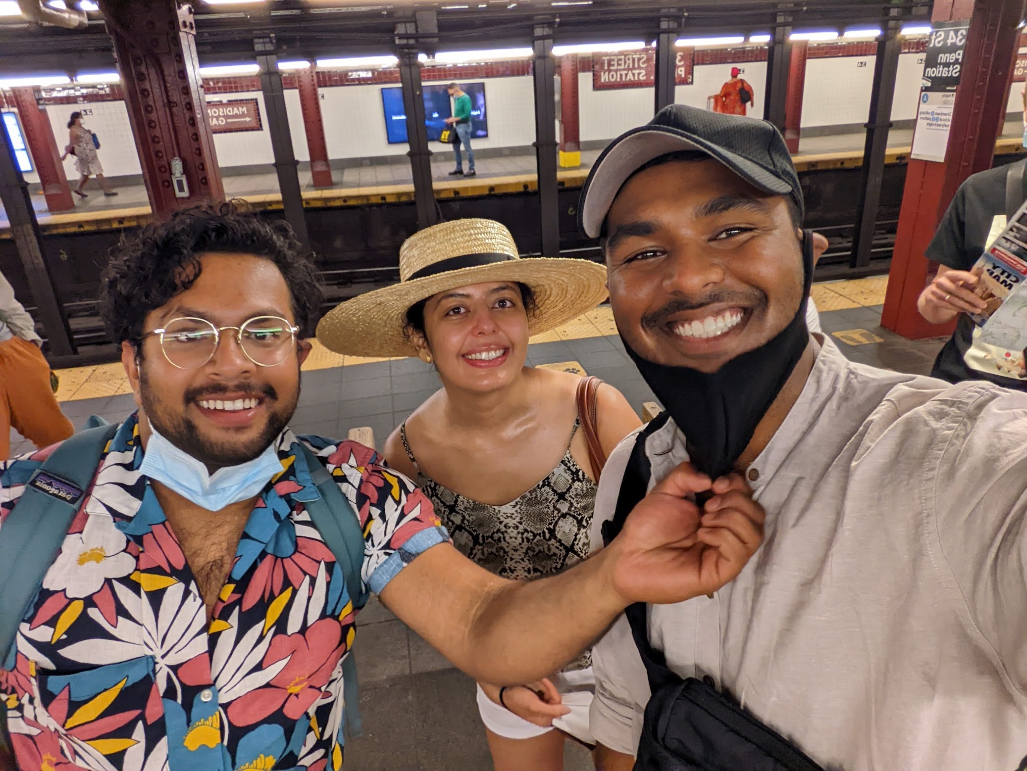 group of friends in the subway station